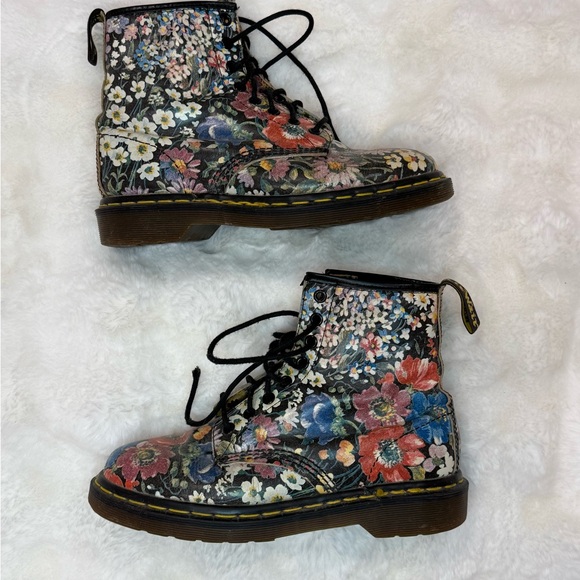 Dr. Martens Shoes - VINTAGE RARE Dr. Martens Black Floral Lace-Up Boots with Multicolor Blooms